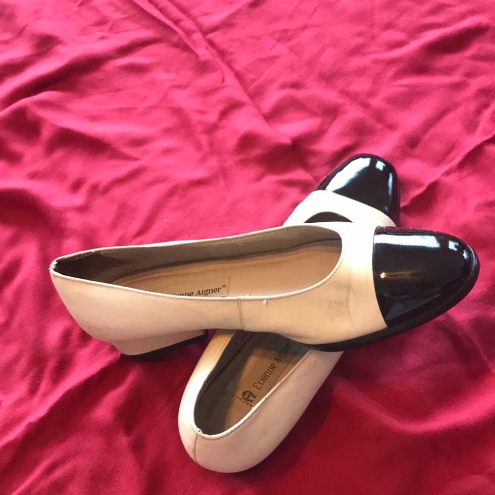 Beige and black flats- non-slippery sole.